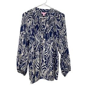 Lilly Pulitzer Elsa Silk Top zebra navy entourage size large beachy preppy